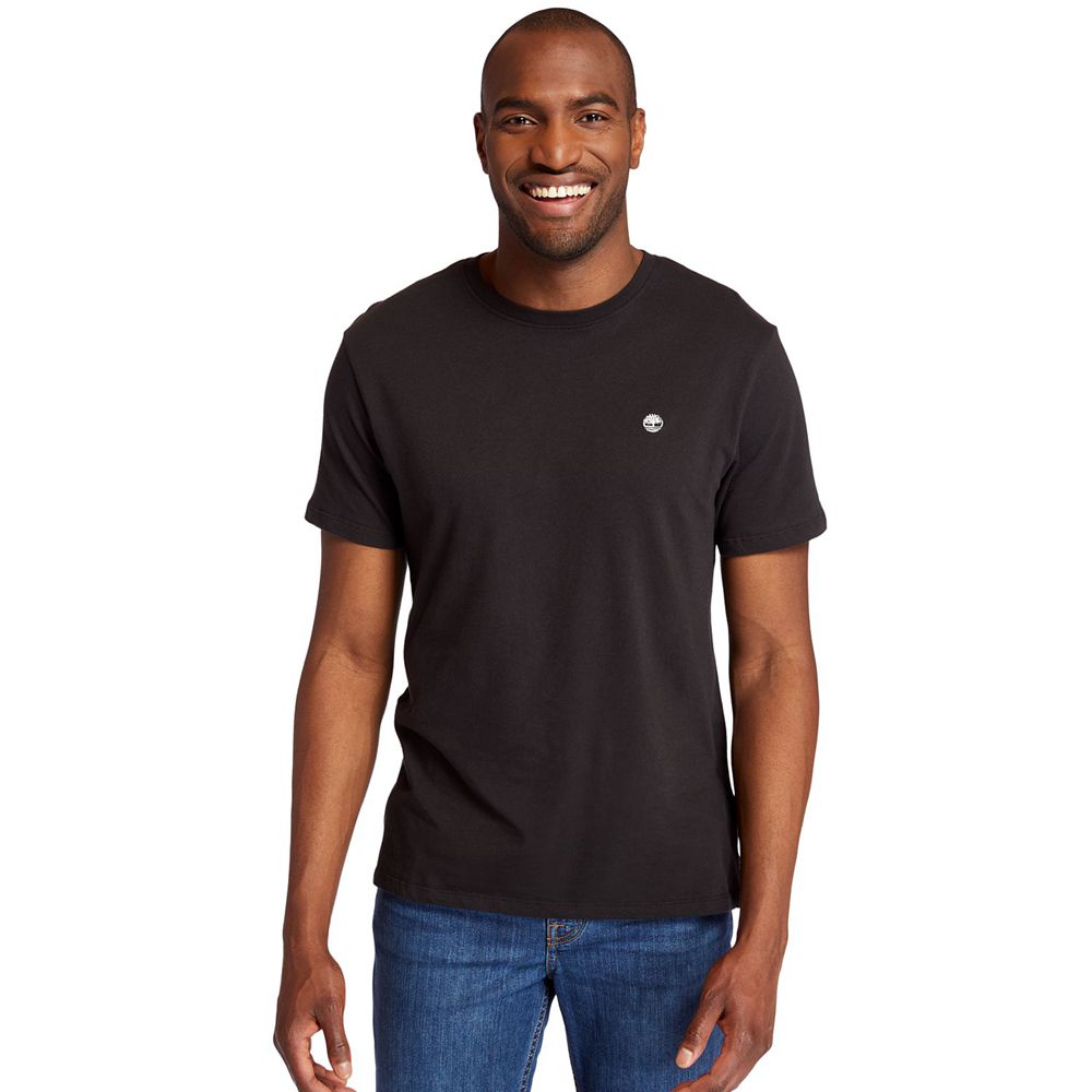 Timberland Mens T-Shirts Embroidered Logo - Black - India AD1094762